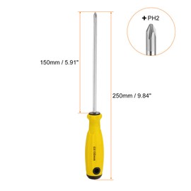 HARFINGTON 2pcs PH2 Phillips Screwdriver #2 9.8" Magnetic Screwdrivers 5.9" CR-V with Ergonomic Handle for DIY Repairing, Yellow