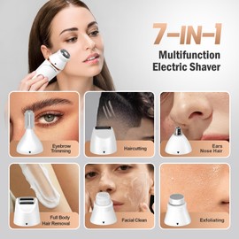 Electric Razors for Women, 7-in-1 Painless Body Shaver for Women, Rechargeable Hair Removal kit for Facial, Legs, Bikini, Armpits