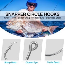 FUSIGO Stainless Steel Tuna Circle Hooks, 30pcs 3X Extra Strong Ultra Sharp Saltwater Hooks for Tuna Marlin Swordfish Sharks, Size 5/0-10/0