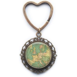 Llavero con mapa de Europa, joyería de mapa, mapa de moda, llavero de mapa de Europa, mapa antiguo, joyería de viajero A0292
