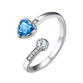 Sterling Silver Thumb Ring, Heart Birthstone Stacking Rings for Women - Adjustable Jewellery