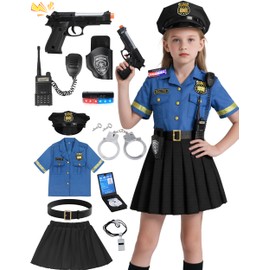 Doxrmuru Police Costume for Girls 11PCS Cop Costume Set for Kids with Toy Gun(7-8 Years)