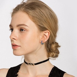 CiNily Small Hoop Earrings for Men Huggie Earrings Womens Black Opal Hinged Hoop Earrings Black Gold Plated Jewelry Gift