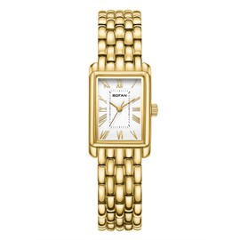 BOFAN Gold Watches for Women with Vintage Bracelet, Rectangular Case Roman Dial,Adjustment Tool Included,Water Resistant