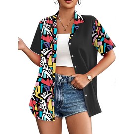 QAUN 80s Outfits Women 90s Vintage Button Down Shirts Women 80s 90s Graphic Tshirt Party Tops