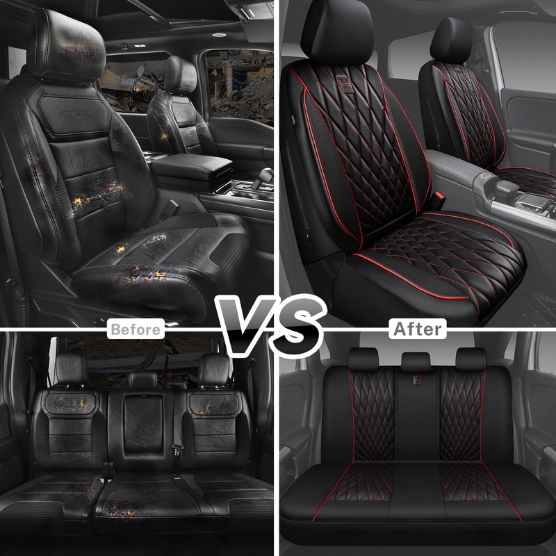 CAR PASS Piping Luxury Leather Seat Covers Full Set,5 Seats