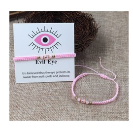 COLORFUL BLING Evil Eyes Bracelet for Female Amulet Pink Protection Bracelet Good Luck Adjustable String Bracelet Exquisite Card Packaging