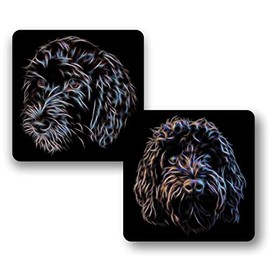 Fractal Artworks Cockapoo Coaster Set with Fractal Art Design. Black Cockapoo Set No 2-1