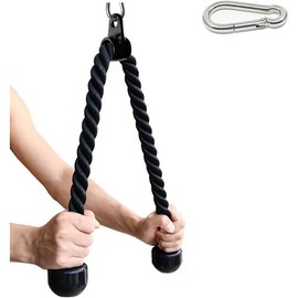 Tricep Rope 27 & 36 inches 2 Colors  Attachment  Machine Pulldown Heavy Duty Coated Nylon Rope with Solid Rubber Ends - Color: Black-36''