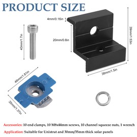 BOXOB 10pcs Solar Panel End Clamps for Unistrut Standard, 30mm/35mm Solar Panel Brackets with Nuts Bolts, Aluminum Alloy Mounting Rail Kit for Metal Tin Flat Sheet Roof Installations (Black)