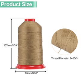 uxcell 700 Yards Bonded Nylon Sewing Thread Size 840D/3 Sewing-Heavy Duty Nylon Upholstery Thread Outdoor Thread for Leather Jeans and Weaving Craft Machine DIY Beige