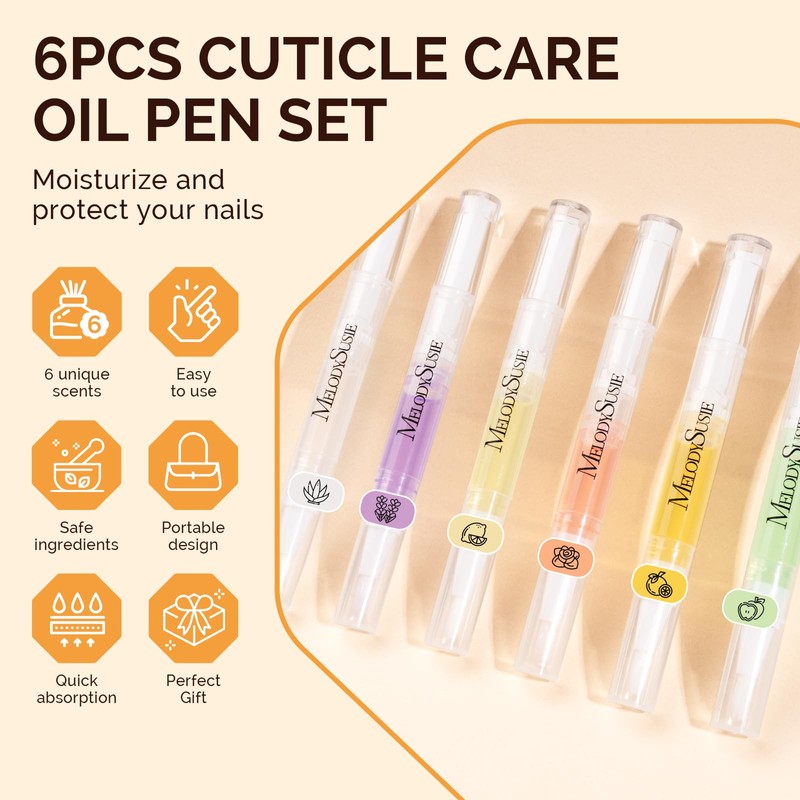 MelodySusie 6Pcs Cuticle Oil Pen Set,Nail Moisturizing Cuticle Oil Enriched