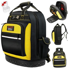 AIRAJ Tool Backpack Heavy Duty,17 Inch Backpack Tool Bag with Waterproof Molded Hard Base,Durable Tool Bag with Reinforced Stitching,Waist-Support,Work backpack for Industrial,Electrician,Construction