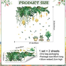 DRWSSR 2 Sheets Removable Hanging Vines Tropical Palm Leaves Wall Decals DIY Hanging Lanterns and Stars Wall Decals Peel and Stick Butterflies Potted Plant Art for Kids Bedroom Living Room Decor