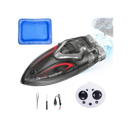 QAONIE Mini RC Boat, 10 KPH Cute RC Boats with 100mAh Battery, Dual Engine, LED Light, Fun in Pool/Bathtub/Washbasin/Lake.