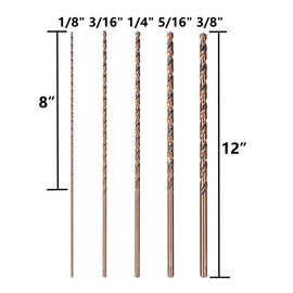 VALYRIANTOOL Cobalt Extra Long Drill Bits Set(5PCS), M35 High Speed Steel Extension Drill Bit, 12" Deep Hole Drilling for Stainless Steel, Plastic and Wood