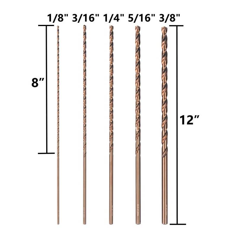 VALYRIANTOOL Cobalt Extra Long Drill Bits Set(5PCS), M35 High Speed