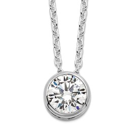 JewelryWeb 925 Sterling Silver Solid Bezel Polished CZ Simulated Diamond Pendant on Chain Necklace 18 Inch Spring-Ring Chain-Necklace for Women and Men