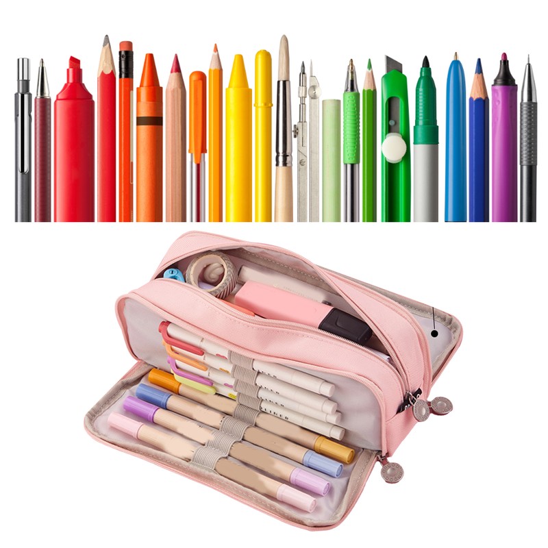 Pencil Pouch With 3 Compartments Large Capacity Double Opening Soft