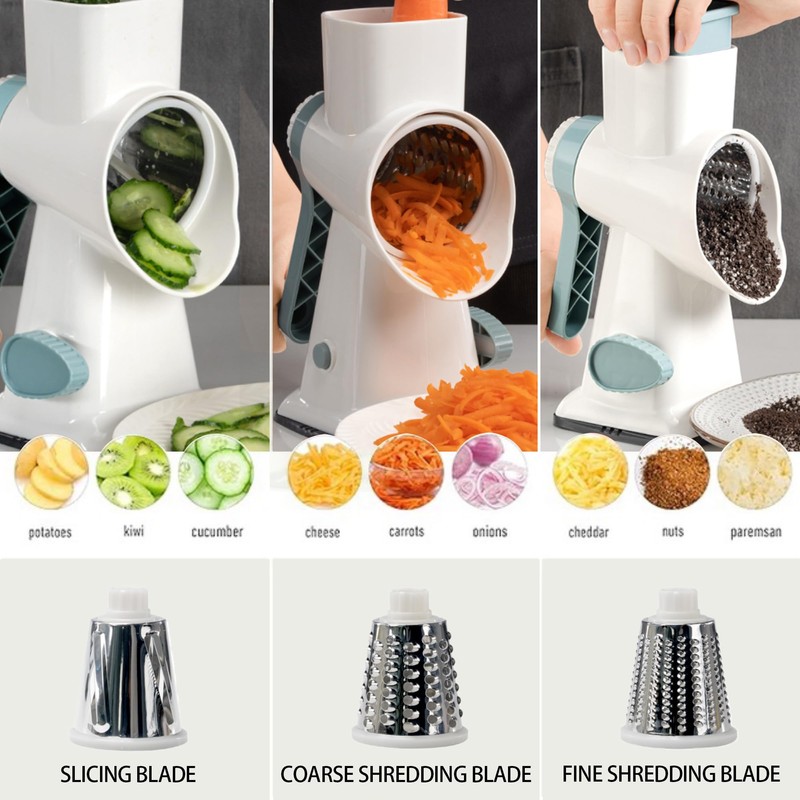 EDEFISY Cheese Grater Hand Crank Rotary Cheese Grater with Handle,3-in-1