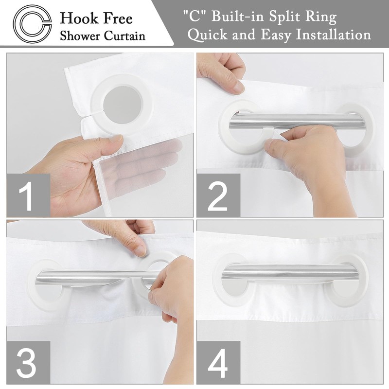 Gibelle No Hook Long Shower Curtain with Snap-in Fabric Liner