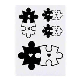 4 x 'Heart Jigsaw Pieces' Temporary Tattoos - Water Resistant, Skin-Safe, Non-Toxic Transfers, Mixed Sizes (TO00016207)