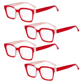 Eyekepper 4 Pack Ladies Reading Glasses - Oversized Square Design Readers for Women Red