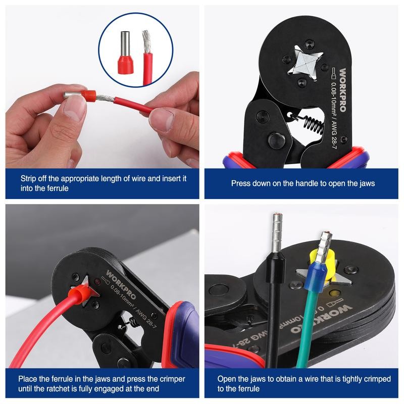 WORKPRO Ferrule Crimping Tool Kit, AWG 28-7 Self-adjustable Ratchet Wire