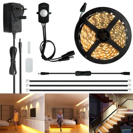 Sensky 19.7ft/6m Motion Activated LED Strip Light Kit Flexible LED Strip Motion Sensor for Bedroom, Under Cabinet, Under Bed, Pantry, Kitchen, Stairway, Closet(Warm White 3000-3500K)