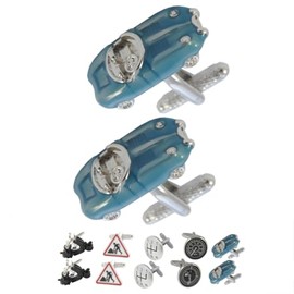 Cufflinks for Men Car - With Box - Classic Racing Car - Solid Brass Metal - Perfect For Car Lovers - Motor Sport Race Track Speed - Blue Colour - One Pair