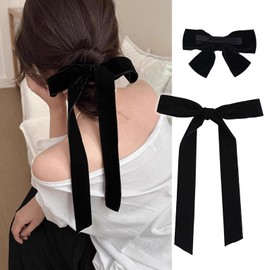 Sheepyo Velour Ribbon, Hair Accessory, Black, Velvet, Scrunchie, Hair Accessory, Ribbon, Wedding, Stylish, Hair Elastic (Black, Clip Type)