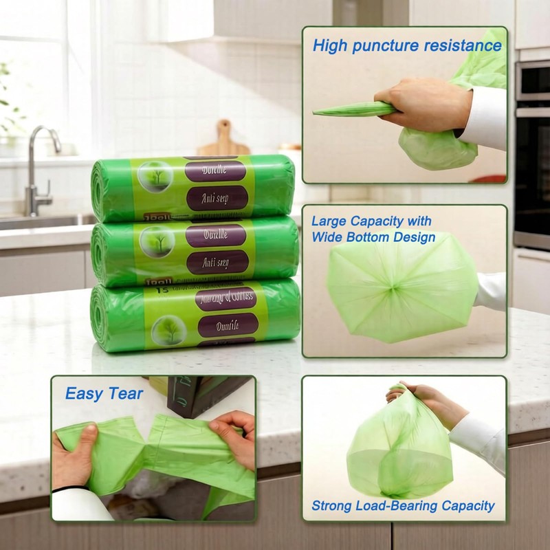 Tall Kitchen Trash Bags 13 Gallon, Easy Tear Green 60