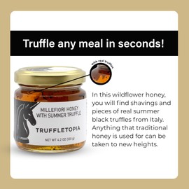 Truffletopia | Millefiori Honey with Summer Truffle | Infused with Real Black Truffles from Italy | Use for Cooking, Baking, Topping, Sauces | 4.2 Oz