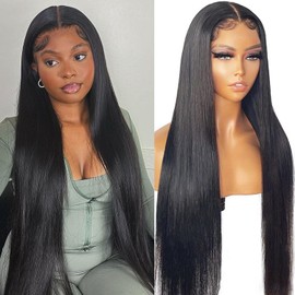 13x6 Lace Front Wigs Human Hair for Women 180 Density HD Transparent 28 Inch Straight Lace Front Wigs Human Hair Pre Plucked Glueless Lace Frontal Wigs Natural Black Color
