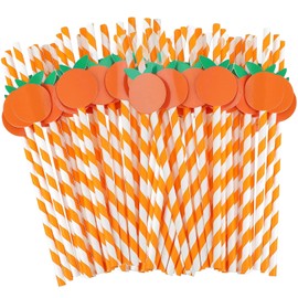 Orange Straws Disposable Drinking Straws Orange Fruit Straws paper straw for Cocktail, Milkshake, Coffee Lemon Themed Party Supplies(100)