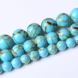 Blue Shell Turquoise Stone Beads Gemstone Round Crystal Energy Jade Beads Stone Beads for Jewelry Making DIY Bracelet Necklace Jewelry Making 1 Strand 15.5inch 45PCS 8MM