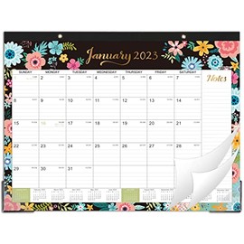 2023 Desk Calendar - Large Desk Calendar 2023, Jan. 2023 - Dec. 2023, 22" x 17", Thick Paper with Corner Protectors, Large Ruled Blocks & 2 Hanging Hooks - Black Floral