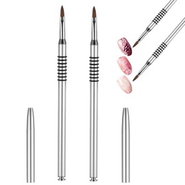 BOHUIZ 2 Pack 3D Kolinsky Acrylic Nail Art Sculpture Brush, Acrylic Nail Brush Nail Lining Brush Nail Art Pen with Silver Metal Non-Slip Grip Handle for Manicures 3D Nail Art Flower Designs (Size #2)