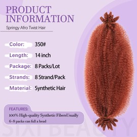 Springy Afro Twist Hair 24inch Marley Twist Braiding Hair 8 Packs Pre Separated Wrapping Hair for Soft Locs Kinky Twist Crochet Hair for Women (350#, 14Inch (Pack of 8))