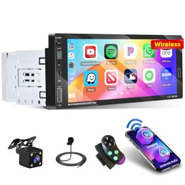 1 Din Wireless Carplay Android Car Radio 6.9 Inch Touchscreen Radio Screen Bluetooth Hands-Free Kit FM/EQ/USB/SWC/Reversing Camera/Microphone