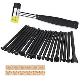 WONVOC 21 pcs Leather Stamping Kit, 20 pcs Leather Stamping Tools, Leather Carving Kit, Leather Stamping Tools Geometric, Leathercraft Stamping Tools and Mallet for DIY Leather Crafts
