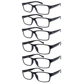 FADBON 6 Pack Reading Glasses Blue Light Blocking,Spring Hinge Readers for Men Women,Black Frame Anti Glare Eyeglasses (3 Black C1/3 Black C2, 1.50, x)