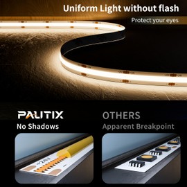 PAUTIX COB LED Strip Light 3780LEDs 24ft/7.5m Natural White 4000K,CRI90+ Super Bright High Lumen,Lead-Free Material 24V Flexible LED Tape,for Home&Office DIY Lighting Project(Adapter Not Included)