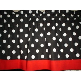 Black White Polka Dot Red Trim Bedroom Widow Curatin Valance