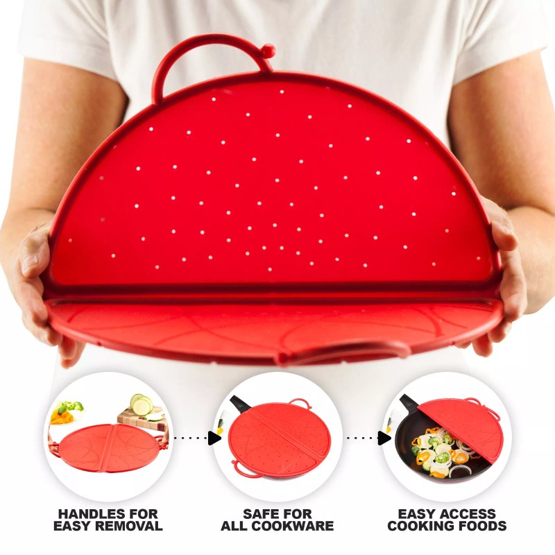 Exultimate Splatter Screen Pan Guard Frying Bacon Grease Oil Red
