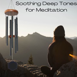 Campanillas de viento de metal de tono profundo para condolencias exteriores, campanillas de viento conmemorativas, campanillas de viento grandes negras Sonajeros de Viento para patios Corintios Bells Sound - Zoom Precision