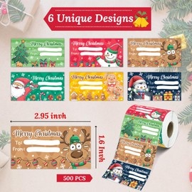 500 Pcs Christmas Wrapping Gift Tags, Merry Christmas Labels, Xmas Name Stickers, Xmas Tags for Gift Packages Decor, Santa Stickers for Gifts Bags, Winter Holiday Labels for Boys Girls 2.95 x 1.6 Inch