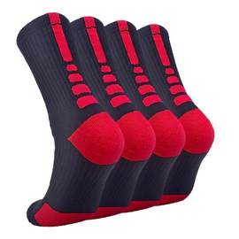 Fraobbg 4Pairs Men's Athletic Crew Socks Thick Protective Sport Cushion Elite Basketball Soccer Compression Towel Socks 7-13