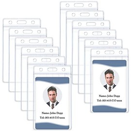 Pawfly Vertical ID Card Badge Holder Waterproof Clear Card Sleeve Case Cover Heavy Duty Card Protector Pouch with Resealable Zip for Proximity Key Card Driver’s License and Credit Card, 12 Pack