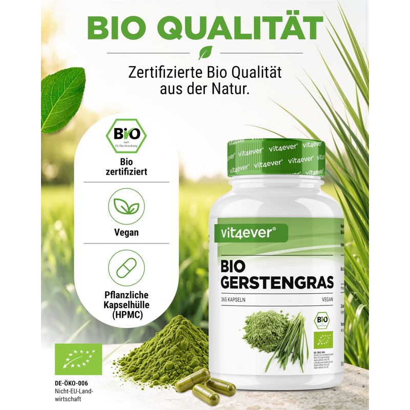 vit4ever Organic Barley Grass - 365 Capsules - Storage Pack